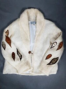 Cárdigan Mohair Mujer Grande Mantón Blanco De Colección Inglaterra Azteca Suroeste - Imagen 1 de 7