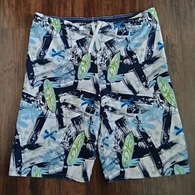 Bermuda de natação Mossimo meninos adolescentes XL 16/18 tema prancha de surf azul verde branco - Imagem 1 de 4