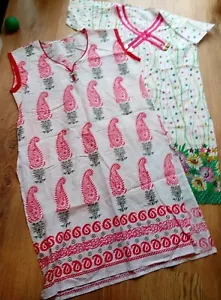 SCHÖNES INDISCHES SOMMER DAMEN LEICHTES KURTA TUNIKA TOP KLEID x 2, GRÖSSE 12/14, NEU - Bild 1 von 10