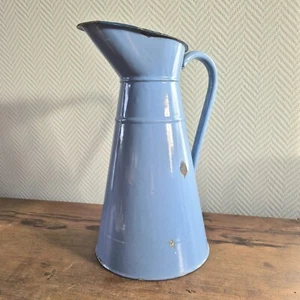 Vintage French Enamel pitcher jug water enameled Blue Lampetkan - Picture 1 of 10