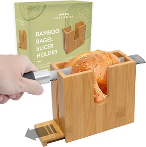 Bamboo Bagel Slicer Holder for Safe & Even Slices – Removable Bottom for Cleanin - Picture 1 of 12