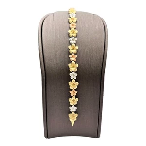9ct 9k Tri Tone Gold Frangipani Flower Link Bracelet 7.25 Grams 19.5cm Brand New - Picture 1 of 8