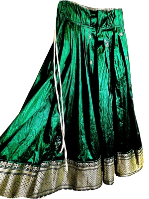 Falda Larga Plisada Étnica India Talla M Metálica Dorada Verde Festival Navidad Foto 1 de 4