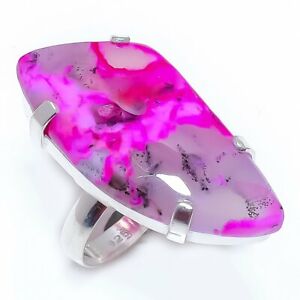 Pink Dendrite Opal Gemstone Silver Fashion Jewelry Ring Size 7.5 SR3642