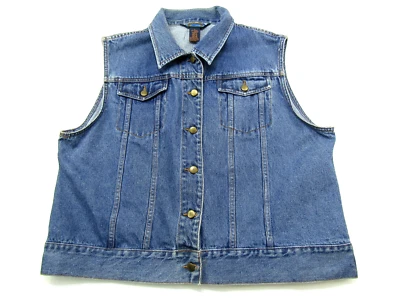 Shaver Lake Denim Vest Womens XL Blue Button Down Jean Biker Cowgirl 90s - Image 1 of 4
