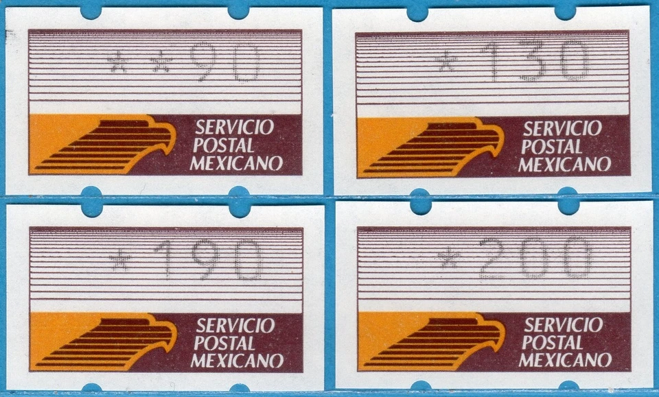 Juego de papel fluorescente sello cajero automático México Eagle 1990 90/130/190/200 ** Klussendorf Foto 1 de 1
