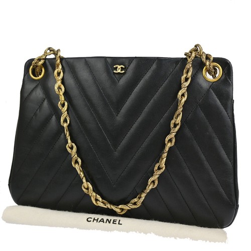 Borsa a tracolla Chanel CC logo V punto catena pelle nera GHW France 675RJ664