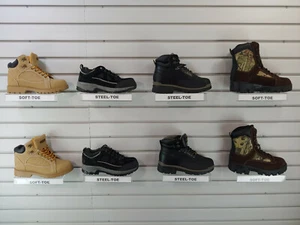 Lot of 4 Mens Shoes size 6.5w & 6.5 Work Hiking Combat Soft Steel Toe Boots 657 - Picture 1 of 12