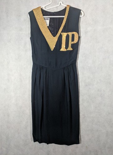 Abito nero Moschino Couture vintage 1989 paillettes oro VIP taglia 40