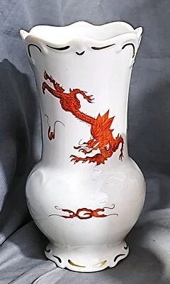 Vase roter Drachen, handgemalt, Weimar Porzellan, Dresdner Handmalerei, 17,8 cm - Bild 1 von 4