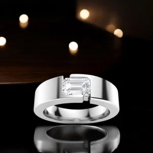 Smaragdschliff Diamant Herrenring 0,50 ct Lab Created 14K Weißgold Band 9 10 11 - Bild 1 von 9
