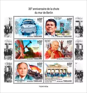 Fall of the Berlin Wall Ronald Reagan Mikhail Gorbachev MNH Stamps 2024 Togo M/S - Picture 1 of 1
