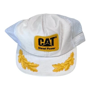 Vintage CAT Diesel Power Trucker Patch Mesh Snapback Hat Cap White USA Leaf Eggs - Picture 1 of 9