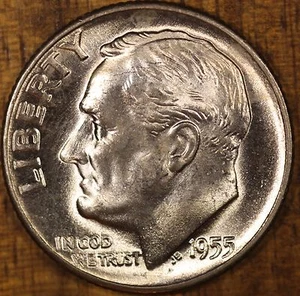 D Roosevelt 1955 diez monedas de diez centavos CH BU ¡lustre! Moneda de Estados Unidos 90 % de plata - Imagen 1 de 2