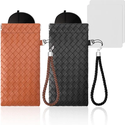 眼镜盒,2 件装聚氨脂合成革眼镜盒,带柔软麂皮绒衬里,防水 — 第 1/4 张图片