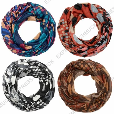 MARKENLOS Loop Schal Damen warm weich Dots Punkte Camouflage Muster Halstuch Tuch Herbst