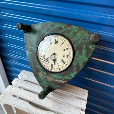 Wooden Wall Clock Made From Stool with 3 legs Blue by Alma Artte   - Image 1 of 4