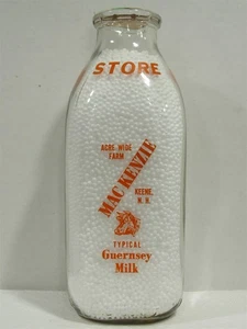 SSPQ Milk Bottle Mac Kenzie Dairy Keene NH CHESHIRE CO Happy Guernsey Calf STORE - Picture 1 of 2