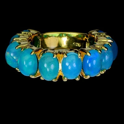 Anillo de plata de ley 925 ovalado ópalo azul 7x5 mm piedras preciosas naturales joyería tamaño 6,5 Foto 1 de 4