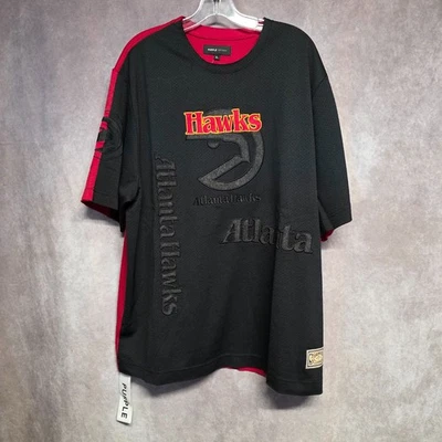 Camisa de malha nova com etiquetas Mitchell & Ness x roxa marca Atlanta Hawks logotipo jeans GG $200 - Imagem 1 de 4