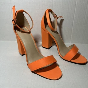 Womens Size 10 Shoes Orange Satin Style Strappy Sandals Block Heel Fall Autumn - Picture 1 of 12