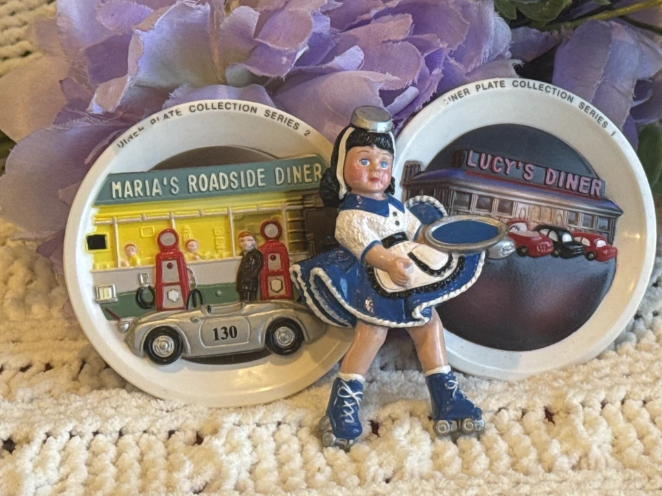 1998 Arjon Retro Diner Magnet Set Lucy’s & Maria’s Plates w/ Roller Waitress - image 1 of 4