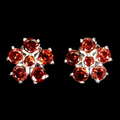 Pendientes redondos de plata de ley 925 mozambique granate flor piedras preciosas joyería Foto 1 de 4