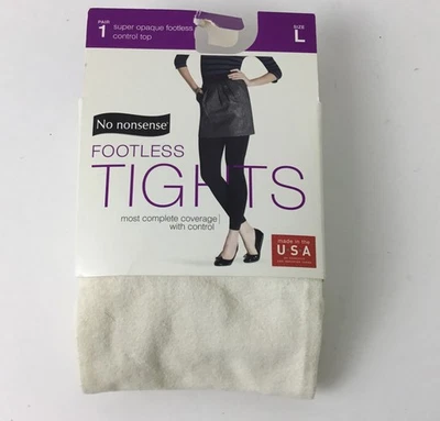No Nonsense Women's Super Opaque Control Top Footless Tights White, Size Large - Image 1 of 4