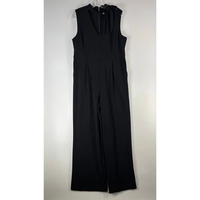 Calvin Klein Jumpsuit Women 14 Black Wide Leg Sleeveless Tie Neck Office Career - Image 1 of 4
