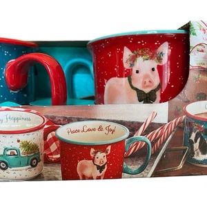 Set 4 Pionierin Frau Weihnachten Urlaub Tassen Schwein Kuh LKW Scheune selten neu im Karton - Bild 1 von 10