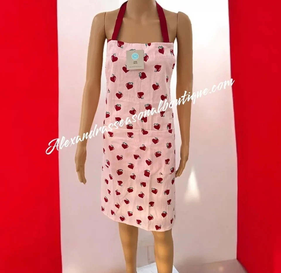 Delantal Martha Stewart Sweet Hearts Cereza Día de San Valentín 31x30” Rosa/Rojo Nuevo Foto 1 de 4