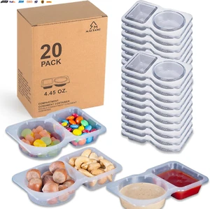20 Sets Condiment Container with Lid, Disposable Double Compartment Plastic Cont - Picture 1 of 6