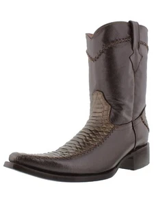 Mens Western Leather Boot Brown Snake Python Print Zipper Square Toe Size 6.5 - Picture 1 of 6