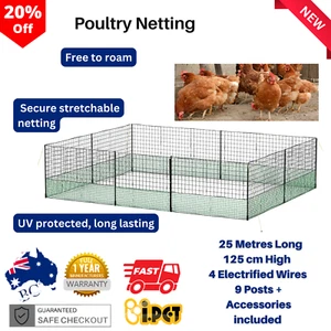 i.Pet Poultry Chicken Fence Netting Electric Wire 25M L x125CM H Posts Pegs - Picture 1 of 13