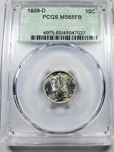 1929 D MERCURY DIME PCGS MS-65 FB -Retro-Doily - FULL BANDS - CERTIFIED - 10C - Picture 1 of 4