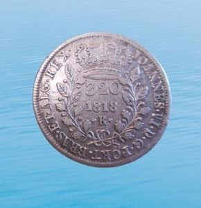 PORTUGUESE BRAZIL 320 REIS 1818 R SILVER RULER JOÃO VI KM 324.2 #3165# - Picture 1 of 2