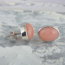 925 Sterling Silver Oval Cabochon Pink Opal Gemstone Stud Earrings Women Jewelry