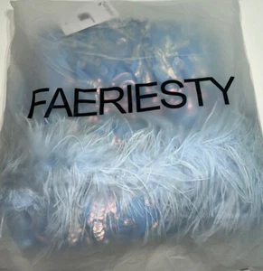 NEW IN PACKAGE - FAERIESTY Blue Sequin Long Sleeve w/ Feather Detail Dress SMALL - Picture 1 of 3