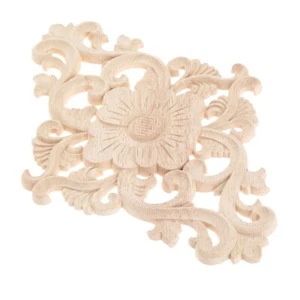 Wood Carved Applique Unpainted Decals Exquisite Wood Onlay Frame Furniture Decor - Picture 1 of 9