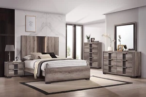 5Pc Beautiful Master Bedroom Suite in Gray/Black Finish King Sleek Bed Set - Picture 1 of 8
