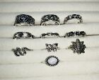 Bundle x 10 Beautiful Antique Silver Coloured RINGS Mixed Sizes All different Z1