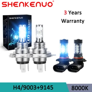 H4+9145 8000K Front LED Headlight High/Low Beam + Fog Light Bulbs US Stock 4Pcs - Picture 1 of 12