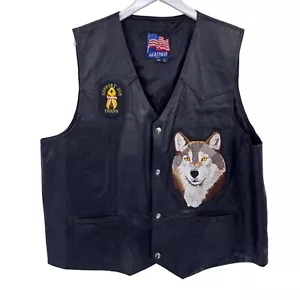Leather motorcycle vest size 2X 3X Black leather Support our Troops patches bike - Picture 1 of 12
