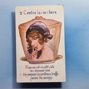 Letrero de artista R Wuyts postal C1917 Art Nouveau Glamour Girl Contre La Vie Chere - Imagen 1 de 2