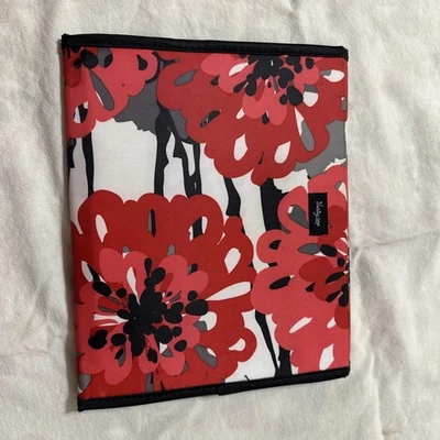 Thirty One Black RED Floral Tote a Tablet Case iPad 9x7 With Pockets & Paper - Image 1 of 4