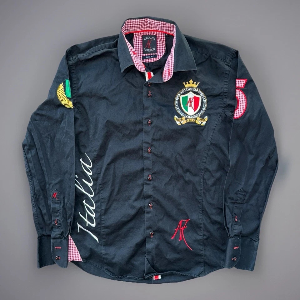 Camisa negra Absolute Rebellion para hombre pequeña ajustada bordada Polo Team Italia Foto 1 de 4