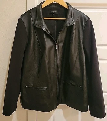 Talbots Woman Jacket Black Leather Paneled  Collared Zip Pockets Lined Size 20W - Image 1 of 4