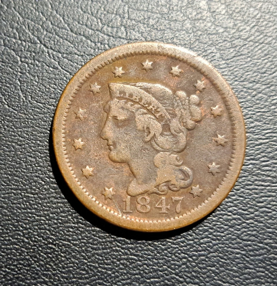 1847, 1848 Cabelo Trançado, Centavo Grande, Conjunto de Duas Moedas, Moedas Muito Finas, Bom - Imagem 1 de 4