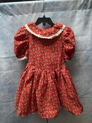 Vestido de Navidad vintage años 70 hecho a mano para niña diseño de bastón de caramelo rojo Foto 1 de 4