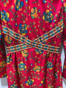 Vintage 70's YVES JENNET Dress Size S/Excellent condition/ Red and Multicolo - Picture 1 of 12